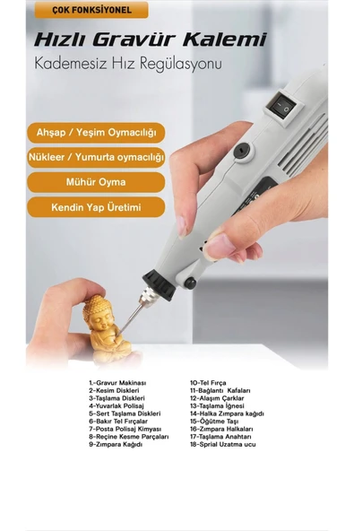 POWER BLACK Gravür Hobi Taşlama Seti - Çantalı 211 Parça - 6 Kademeli - Resim 2