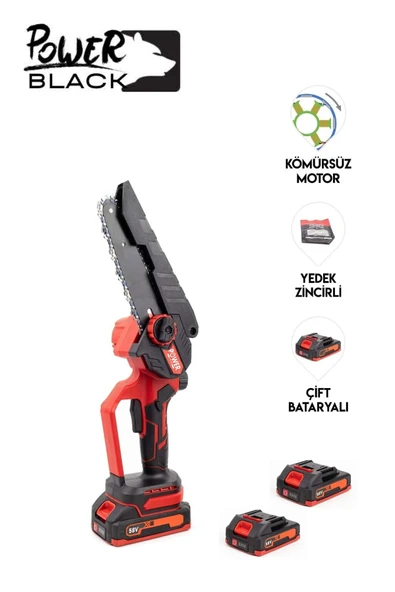 POWER BLACK ULTRA GÜÇLÜ 2 ZİNCİR 1 PALA 2 BATARYA 1 ŞARJ CİHAZI KÖMÜRSÜZ 17 CM PALA KIRMIZI ürün görseli 1