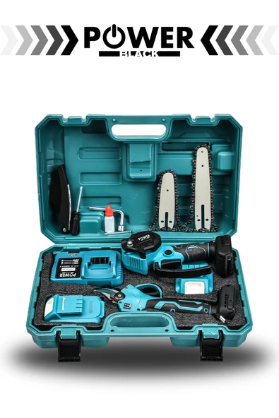 POWER BLACK Germany 2 Li Set 18v 1.5 Ah Çift Akülü Çelik Şanzıman Şarjlı Dal Budama Makası & Testeresi - Resim 2
