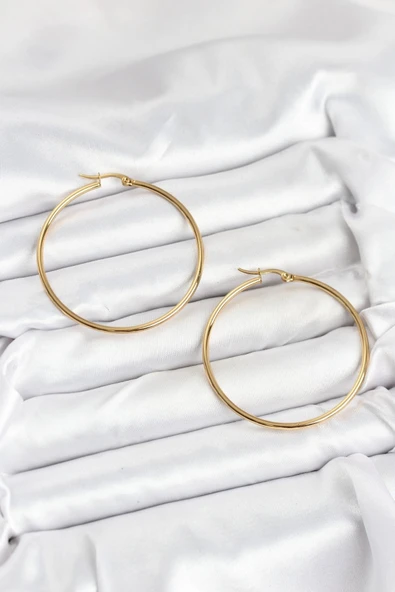 316L Çelik Gold Renk 45 mm Halka Kadın Küpe - TJ-BKP11227 ürün görseli 1