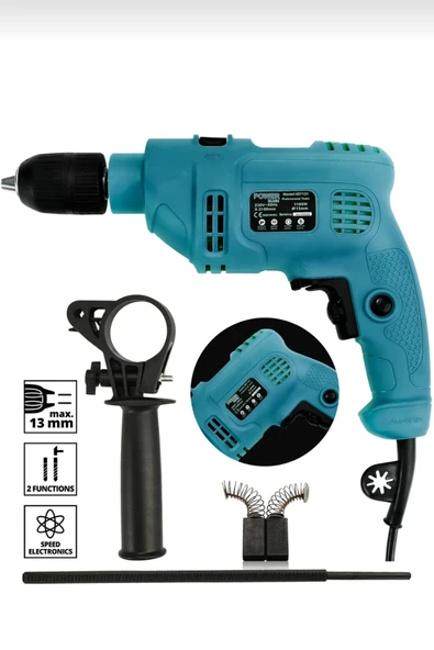 POWER BLACK 13 Mm Darbeli Germany Style 1100 W Elektirikli Matkap Mavi0013 - Resim 4