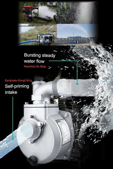 POWER BLACK Germant Yüksek Basınc 3 Inc Yakıt Cimrisi 6.5 Hp Benzinli Su Motoru 30 Metre Dik Basınç - Resim 3