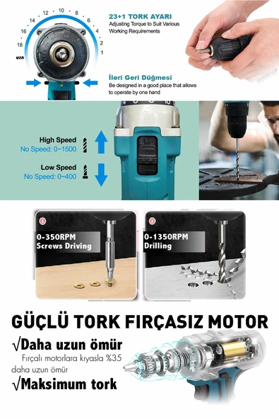 POWER BLACK Pro-xxc-line Germany Technology Çift Akülü Şarjlı Matkap 24 Parça 58 Vf 5 Ah Powerblack - Resim 3