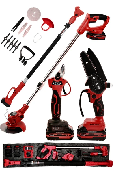 POWER BLACK Profesyonel 3'lü Set 21V Teleskopik Bağ Makası & Çim Biçme Makinesi & Budama Testeresi ürün görseli 1