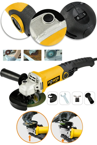 POWER BLACK Avuç Içi Taşlama Makinası 6 Kademeli Uzun Kuyruk Devir Ayarlı 125 Mm Sarı POWER BLACK ürün görseli 1