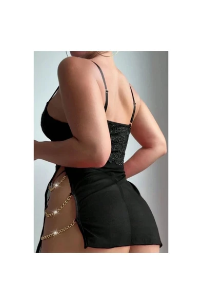 wMc Collection Siyah Zincirli Gecelik - Resim 3