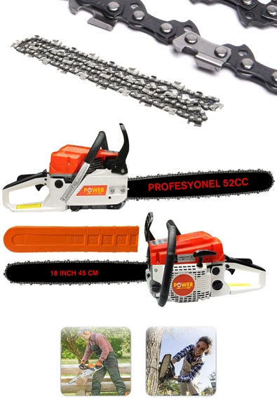 POWER BLACK Tam Profesyonel Benzinli Çift Egzozlu 52 Cc Ağaç Dal Kesim Benzinli Hızar Ağaç Kesme Motoru Makinesi ürün görseli 1