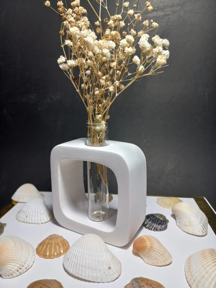 Minimal Vazo, Cam Tüplü ( Kare Model ) Dekoratif Beyaz Vazo ürün görseli 1