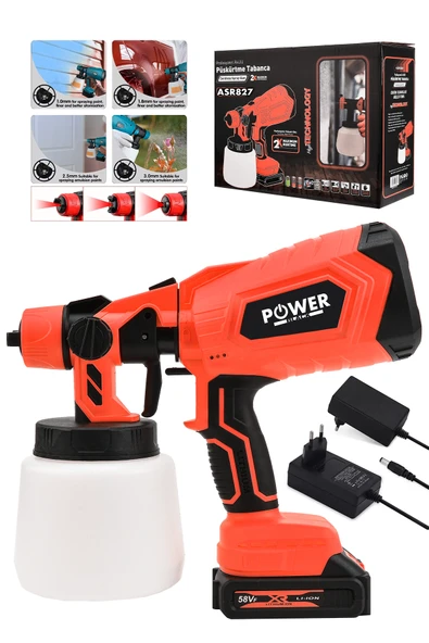 POWER BLACK Çift Akülü 300mm Sprey Boya Püskürtme  KIRMIZI ürün görseli 1