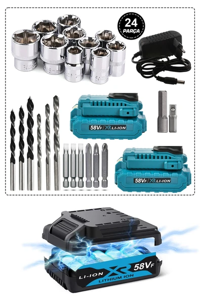 POWER BLACK Pro-xxc-line Germany Technology Çift Akülü Şarjlı Matkap 24 Parça 58 Vf 5 Ah Powerblack - Resim 2