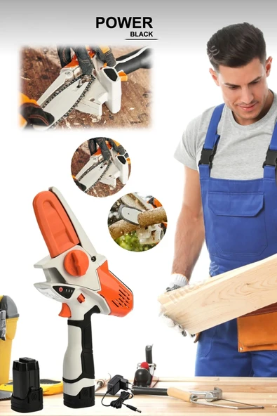 POWER BLACK Akülü Şarjlı El Testeresi Bıçkı Ağaç Kesme Dal Budama Turuncu M708 - Resim 4