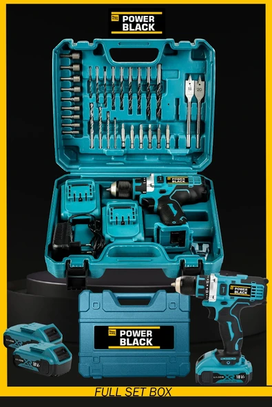 POWER BLACK Pro Germany Technology Şarjlı Matkap Çelik Şanzuman Çift Akülü Li-on Batarya 30 Parça Powerblack - Resim 4