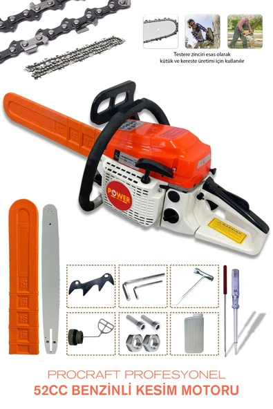 POWER BLACK Germany Benzinli Testere  Ağaç Odun Dal Kesme Makinesi Motorlu Testere Yeni Nesil Motor 38 Diş ürün görseli 1