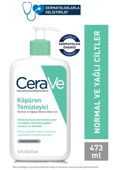 Cerave Normal Ve Yağlı Ciltler İçin Köpüren Temizleyici 473 ml ürün görseli 1