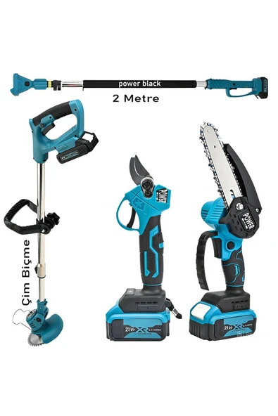 POWER BLACK GERMANY 3 LÜ BAHÇE SETİ ŞARJLI TIRPAN DAL BUDAMA MAKAS 4 BATARTA 2 ŞARJ CİHAZI 21 V XR HD ürün görseli 1
