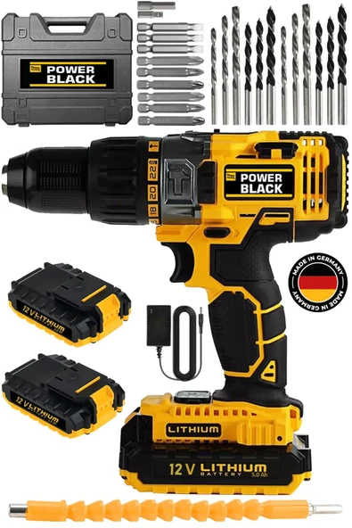 POWER BLACK 24 parça ultra güçlü matkap 2 akü 1 şarj cihazı ürün görseli 1