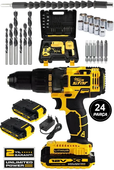 Newstar New Star 12 V 5 Ah Metal Dişli Sistem Li-lon Bataryalı Çift Akülü Vidalama Matkap ürün görseli 1