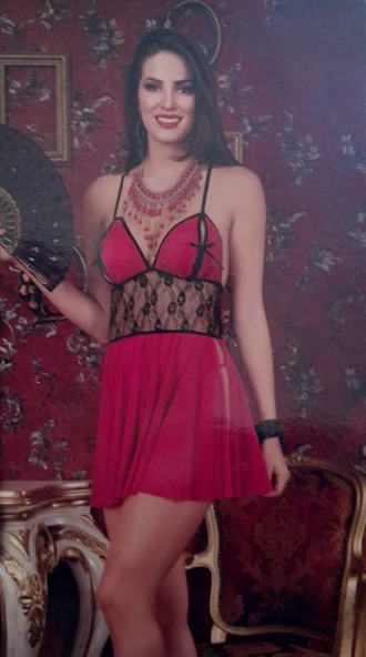 wMc Collection Şeker Pembe Yırtmaçlı Tül Gecelik ürün görseli 1