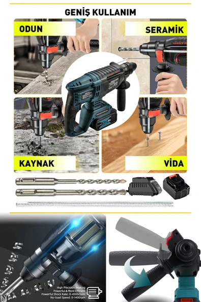 POWER BLACK Bakır Sargılı Kömürsüz Motor Darbeli Çift Akülü Şarjlı Kırıcı Delici 2-26 mm HİLTİ - Resim 2