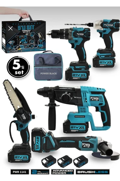 POWER BLACK 5 li set bez çanta 5 ürün 3 batarya hediyeli 1 şarj cihazlı ürün görseli 1