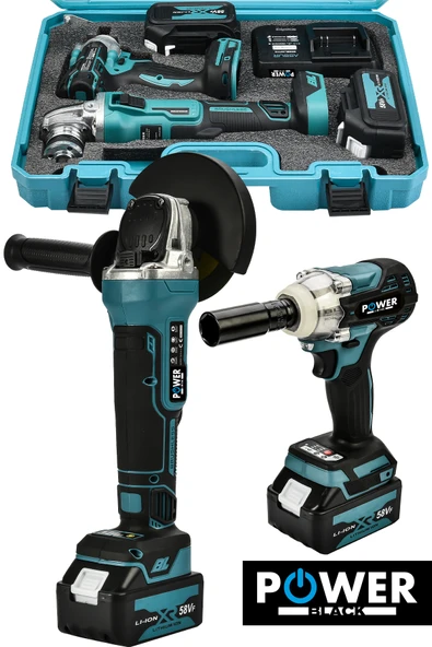 POWER BLACK 2 Li Set Şarjlı Taşlama Şarjlı Somun Sıkma Sökme Setli 58vf - Resim 2