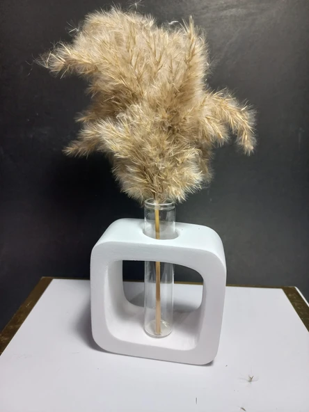 Minimal Vazo, Cam Tüplü ( Kare Model ) Dekoratif Beyaz Vazo - Resim 4