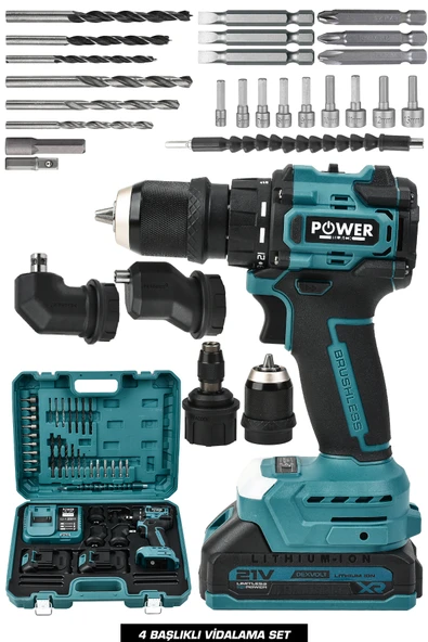 POWER BLACK 21 v ve çok foksiyonlu 4 başlıklı bits uç girişli matkap ürün görseli 1