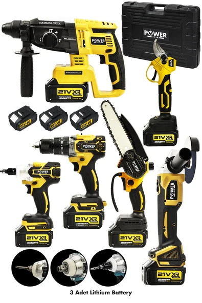 POWER BLACK Profesyonl 6 Lı Set Şarjlı Hilti Şarjlı Taşlama Şarjlı Darbeli Matkap Dal Budama Makası Ve Testeresi ürün görseli 1