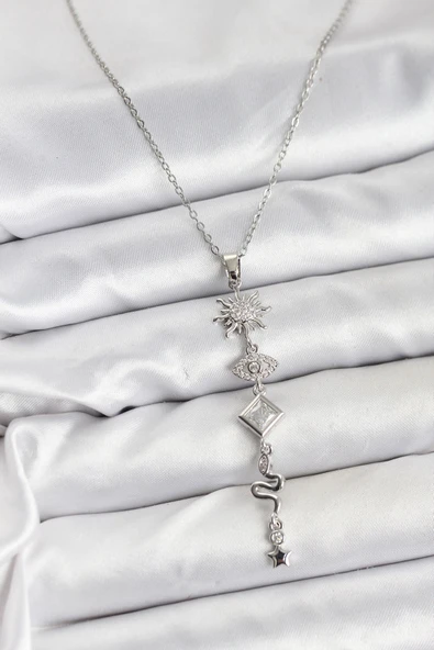 316L Çelik Zincir Gümüş Renk Güneş ve Enerji Model Kadın Y Kolye - TJ-BKO10669 ürün görseli 1