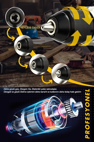 POWER BLACK 58 Vf 5ah Metal Şanzuman Kalın Batarya Çift Akülü Şarjlı Darbeli Matkap 82 Parça Akülü Vidalama - Resim 3