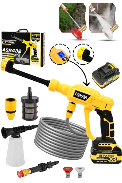 POWER BLACK 21v Yüksek Basınçlı Kömürsüz Motor Akülü Oto Araba Yıkama Makinesi Şarjlı ürün görseli 1