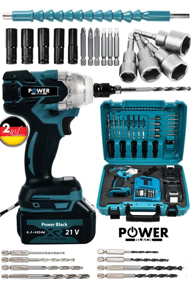 POWER BLACK 21 V 1.5 Ah Professional Somun Sökme Şarjlı Darbeli Matkap Vidalama Set ürün görseli 1