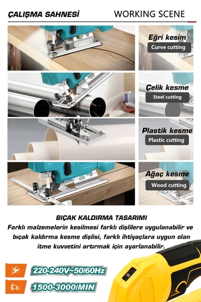 POWER BLACK Profesyonel Lazerli Metal Şanzıman 6 Kademe Devir Ve Pandül Ayarlı Dekupaj Testere Çantalı - Resim 2