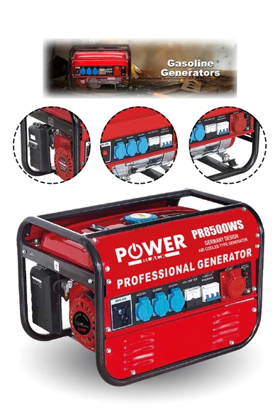 POWER BLACK BENZİNLİ JENARATÖR  3 KW MARŞLI İPLİ BAKIR SARGI MONOFAZE ürün görseli 1