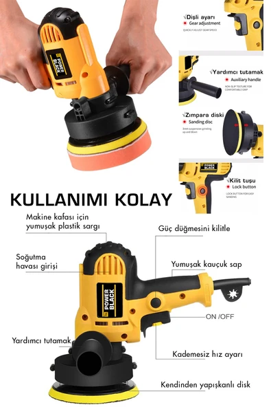 POWER BLACK Dikey Polisaj Zımpara Makinesi 125mm Sarı Model P54211 - Resim 2