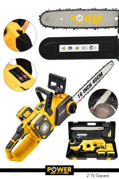POWER BLACK 21v Şarjlı 40cmpala Otomatik Yağlamalı Dal Budama Makinesi Testeresi Kesim Motoru Sarı ürün görseli 1