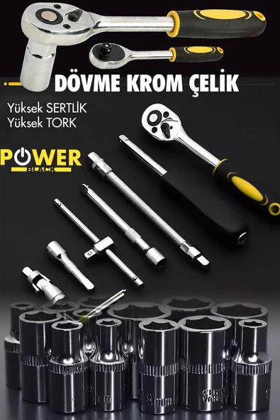 POWER BLACK Korumalı Çelik Şanzuman ŞARJLI Matkap 108 Pcs Crv Çeliği Profesyonel Parlak Lokma Takımı HEDİYELİ - Resim 4