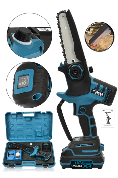 POWER BLACK 17 CM 5 PİLLİ TAM OTOMATİK YAĞLAMALI 21 XR Lİ-ON BATARYALI ÇİFT AKÜLÜ BUDAMA MAVİ ürün görseli 1