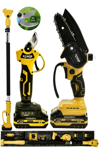 POWER BLACK 3 lü set tek lazer kesim kutuda 2 pala 2 zincir 2 batarya 18 V ürün görseli 1