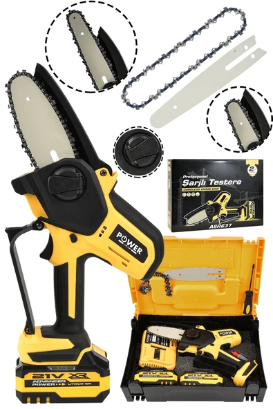 POWER BLACK Power Kömürsüz Motor Şarjlı El Testeresi Ağaç Odun Dal Kesme Budama ÇİFT KAMA ÇİFT ZİNCİR ürün görseli 1