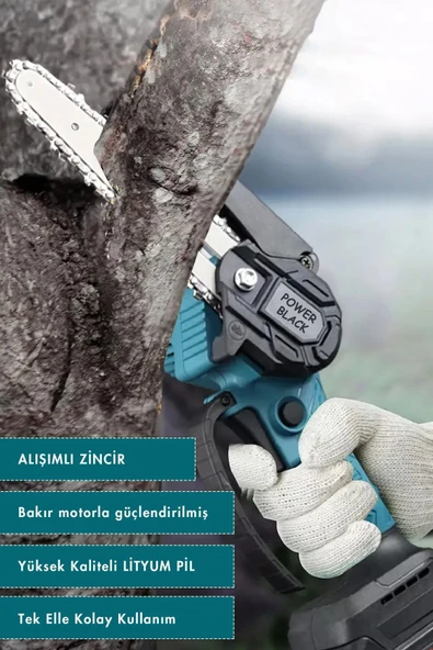 POWER BLACK Germany 2 Li Set 58 Vf 5 Ah Çift Akülü Çelik Şanzıman Şarjlı Dal Budama & Testeresi - Resim 3