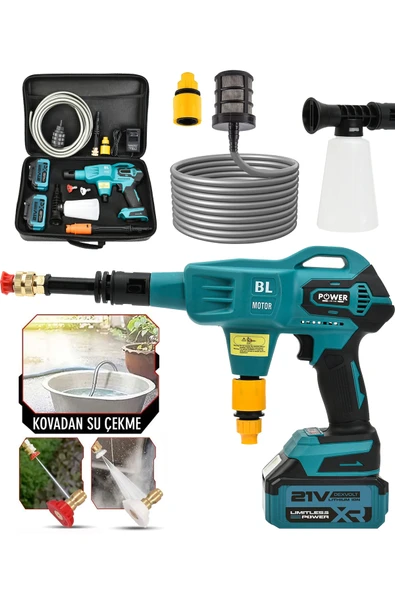 POWER BLACK Kömürsüz Şarjlı Oto Yıkama Makinesi Çift Akülü Bahçe Yıkama Makinasi ürün görseli 1