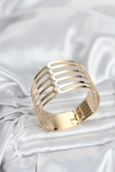 Gold Renk Pirinç Kaburga Model Kadın Bileklik - TJ-BB8063 ürün görseli 1