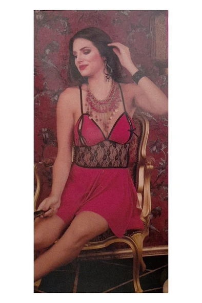 wMc Collection Şeker Pembe Yırtmaçlı Tül Gecelik - Resim 2