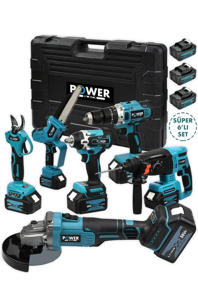 POWER BLACK GERMAN 58VF Brushless 6'lI Set Şarjlı Hilti Şarjlı Taşlama Şarjlı Darbeli Matkap MAKAS&TESTERE ürün görseli 1