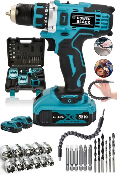 POWER BLACK Pro-xxc-line Germany Technology Çift Akülü Şarjlı Matkap 24 Parça 58 Vf 5 Ah Powerblack ürün görseli 1