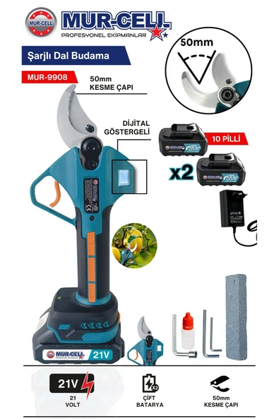 POWER BLACK ULTRA PLUSS 50 MM AĞIZ ÇAPLI 10 PİLLİ GÖSTEGELİ DAL BUDAMA MAKİNESİ ürün görseli 1