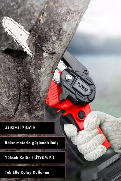 POWER BLACK Extra Güçlü Profesyonel Metal Dişli 18v 1.5ah Şarjlı Dal Budama Testeresi - Resim 2