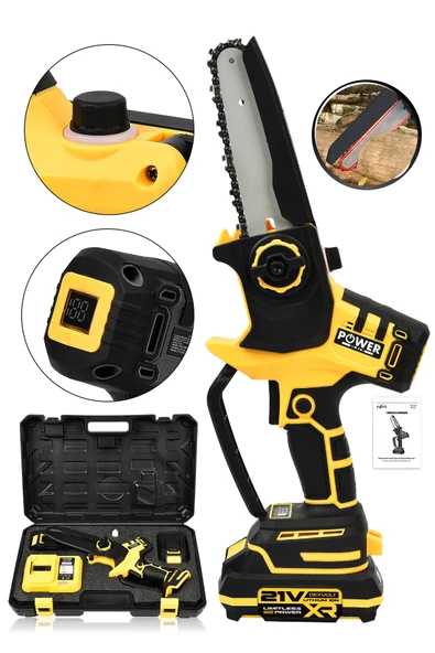 POWER BLACK 17 CM 5 PİLLİ TAM OTOMATİK YAĞLAMALI 21 XR Lİ-ON BATARYALI ÇİFT AKÜLÜ BUDAMA SARI ürün görseli 1