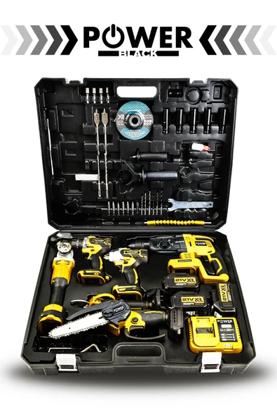 POWER BLACK Profesyonl 6 Lı Set Şarjlı Hilti Şarjlı Taşlama Şarjlı Darbeli Matkap Dal Budama Makası Ve Testeresi - Resim 2